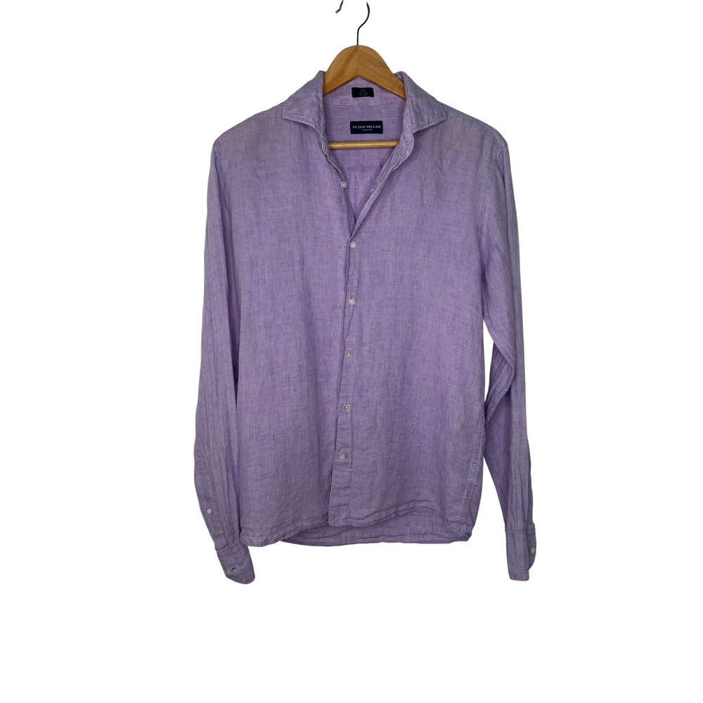 Peter Millar Collection 100% Linen Lavender Shirt Size Small Button Down Coastal